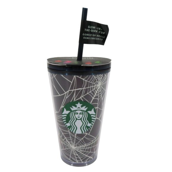 Starbucks 2021 Glow In The Dark Spiderweb Tumbler 16 Oz Halloween Spooky NEW - Picture 1 of 11